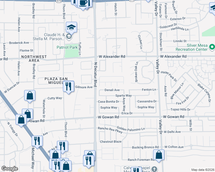 map of restaurants, bars, coffee shops, grocery stores, and more near 4703 Denali Avenue in North Las Vegas