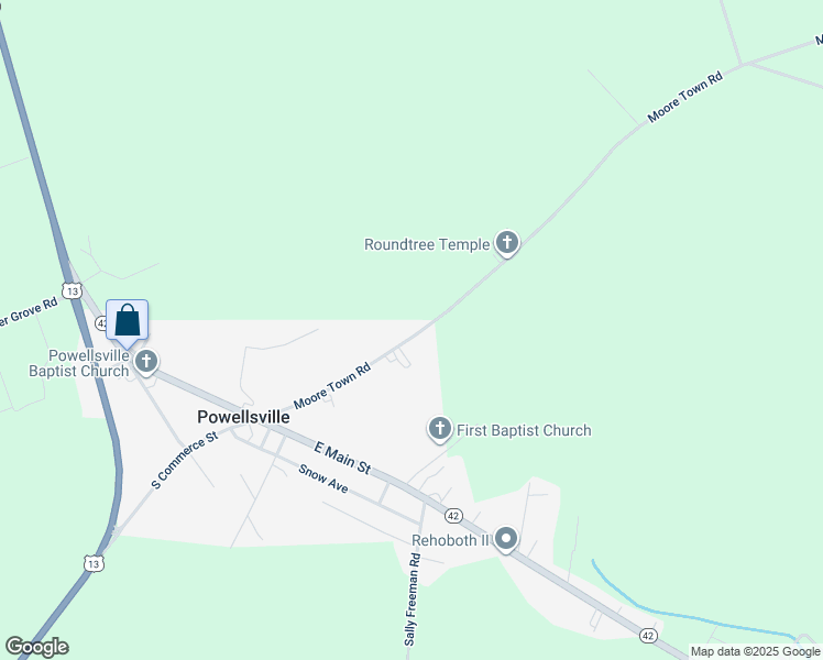 map of restaurants, bars, coffee shops, grocery stores, and more near 501 Bethlehem Church Road in Ahoskie