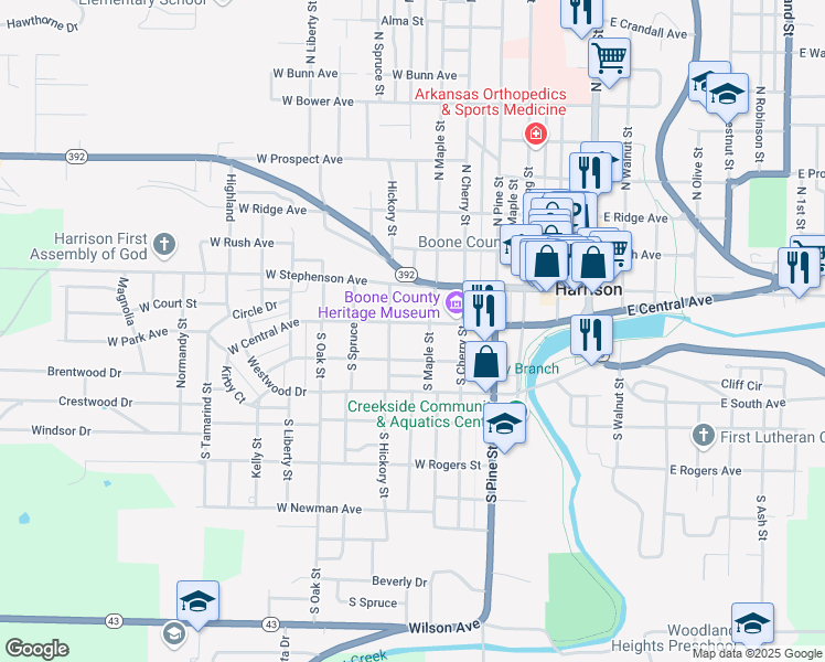 map of restaurants, bars, coffee shops, grocery stores, and more near 610 West Central Avenue in Harrison