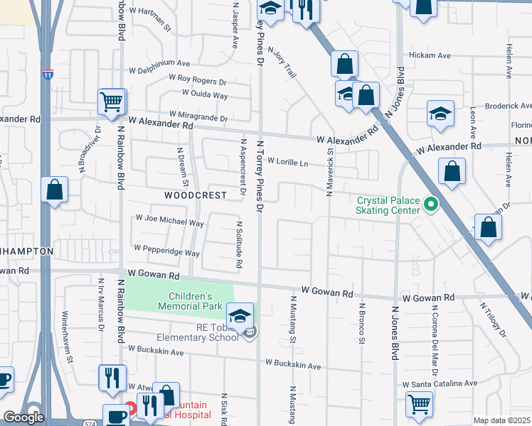 map of restaurants, bars, coffee shops, grocery stores, and more near 3757 North Torrey Pines Drive in Las Vegas