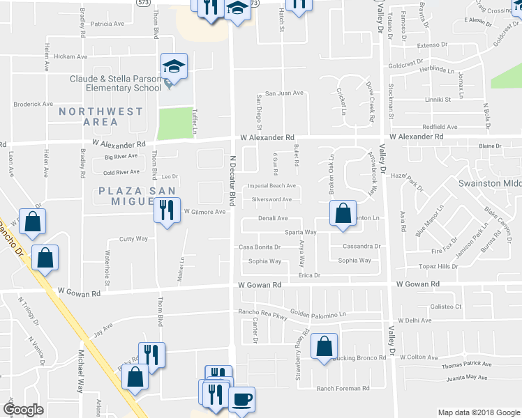 map of restaurants, bars, coffee shops, grocery stores, and more near 3804 Banana Court in North Las Vegas
