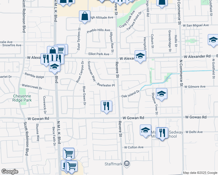 map of restaurants, bars, coffee shops, grocery stores, and more near 822 Holly Sprig Court in North Las Vegas