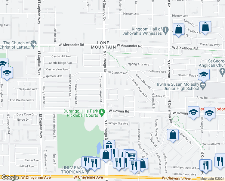 map of restaurants, bars, coffee shops, grocery stores, and more near 8425 Orchard Ridge Avenue in Las Vegas