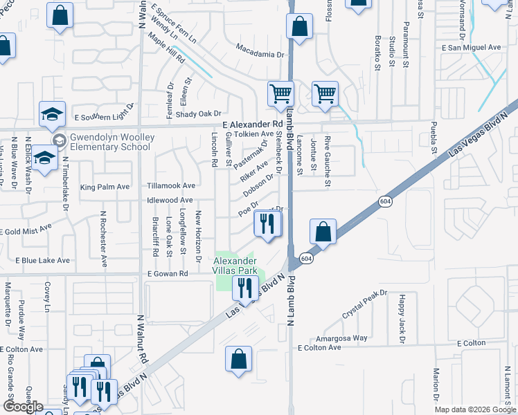 map of restaurants, bars, coffee shops, grocery stores, and more near 4227 Heller Drive in Las Vegas
