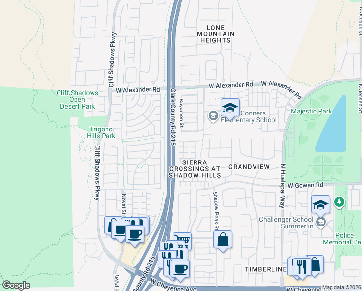map of restaurants, bars, coffee shops, grocery stores, and more near 10448 Wild Bill Court in Las Vegas