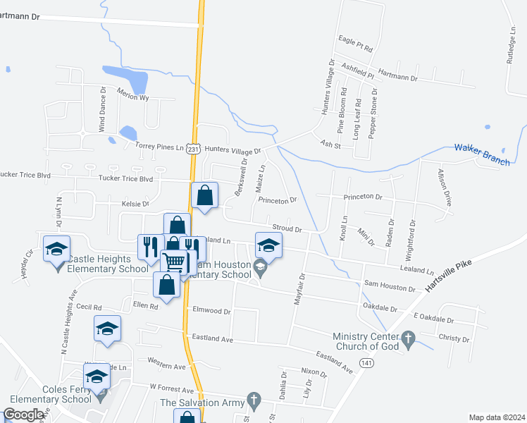 map of restaurants, bars, coffee shops, grocery stores, and more near 1314 Lucas Court in Lebanon