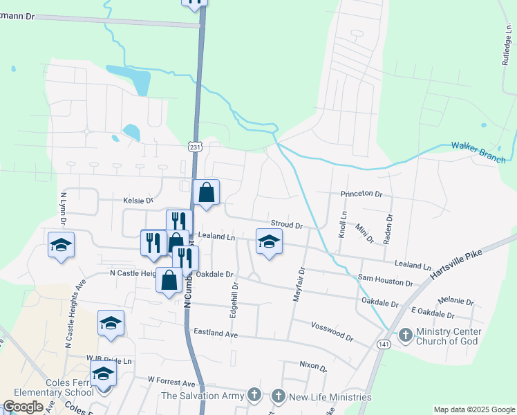 map of restaurants, bars, coffee shops, grocery stores, and more near 1313 Maize Lane in Lebanon