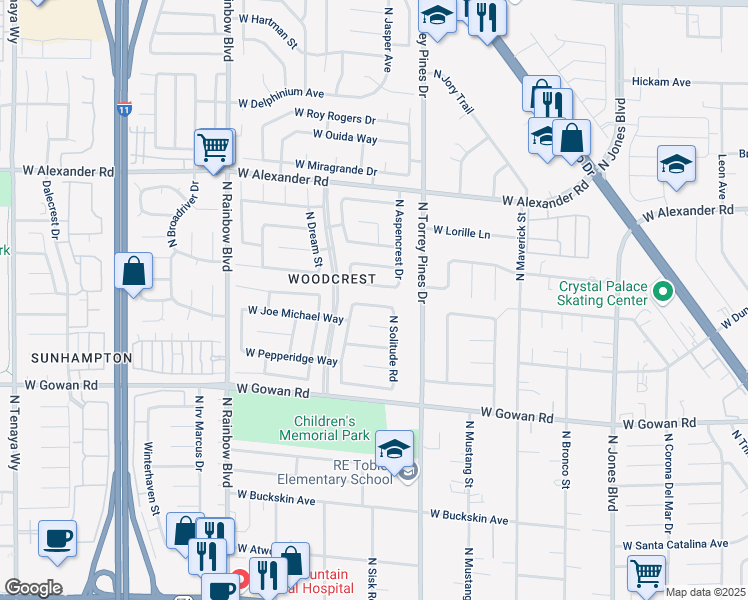map of restaurants, bars, coffee shops, grocery stores, and more near 6424 West Dearborn Court in Las Vegas