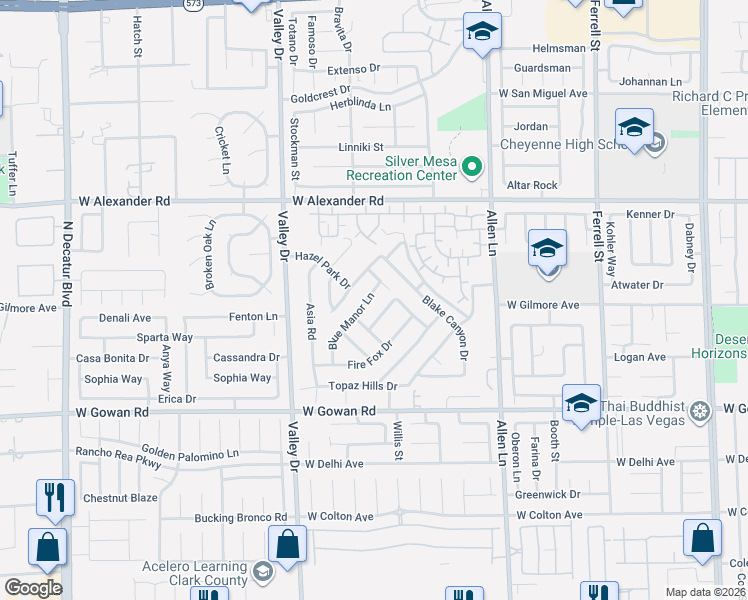 map of restaurants, bars, coffee shops, grocery stores, and more near 4027 Blueberry Peak Lane in North Las Vegas