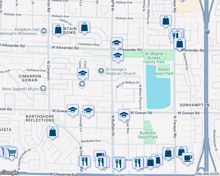 map of restaurants, bars, coffee shops, grocery stores, and more near 7625 Montblanc Court in Las Vegas