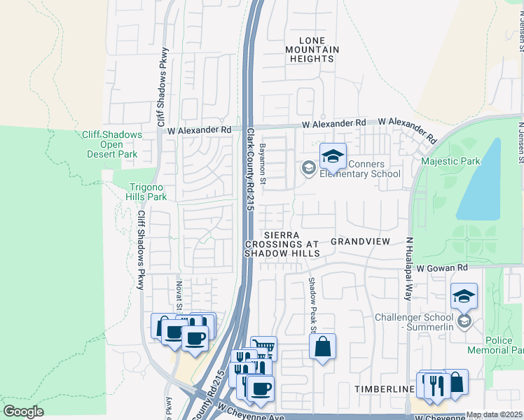 map of restaurants, bars, coffee shops, grocery stores, and more near 10445 Wyatt Earp Court in Las Vegas