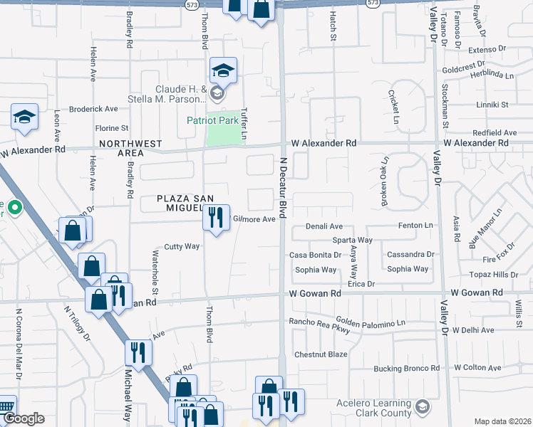 map of restaurants, bars, coffee shops, grocery stores, and more near 4813 West Gilmore Avenue in Las Vegas