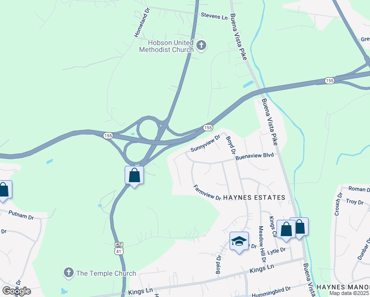 map of restaurants, bars, coffee shops, grocery stores, and more near 3043 Sunnyview Drive in Nashville