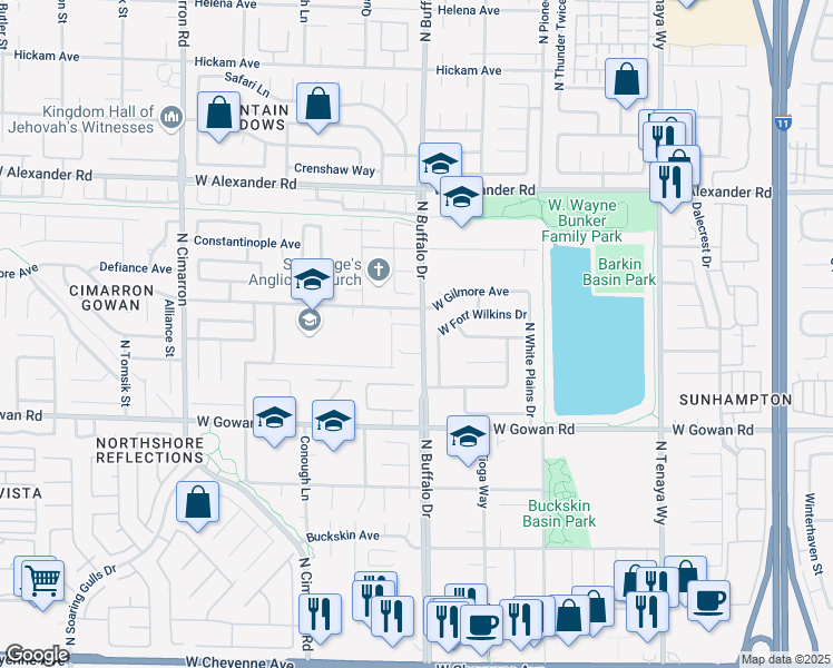 map of restaurants, bars, coffee shops, grocery stores, and more near 7609 Rory Court in Las Vegas