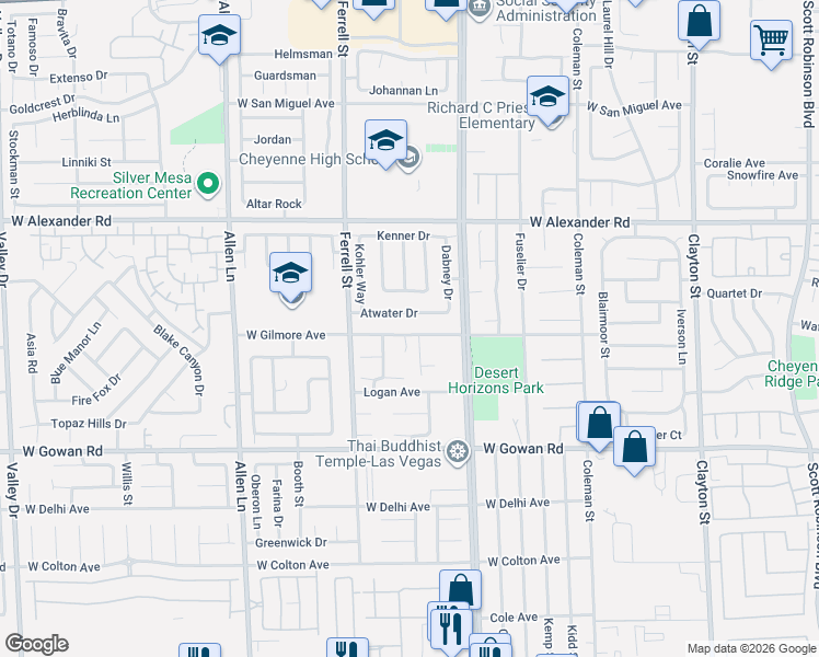 map of restaurants, bars, coffee shops, grocery stores, and more near 3014 West Gilmore Avenue in North Las Vegas