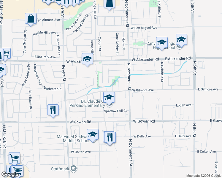 map of restaurants, bars, coffee shops, grocery stores, and more near 3805 Singing Lark Court in North Las Vegas