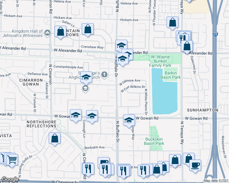 map of restaurants, bars, coffee shops, grocery stores, and more near 7609 Rory Court in Las Vegas