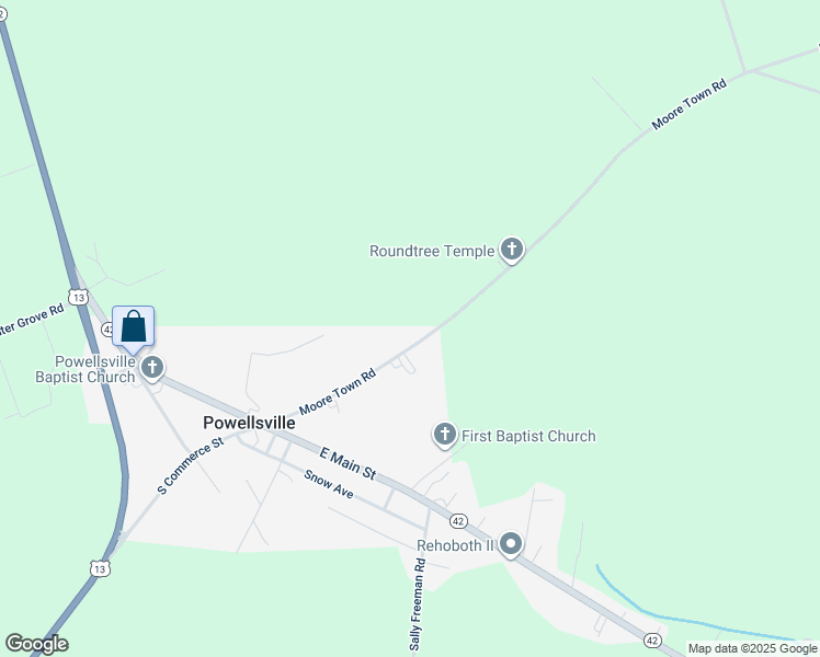 map of restaurants, bars, coffee shops, grocery stores, and more near 501 Bethlehem Church Road in Ahoskie