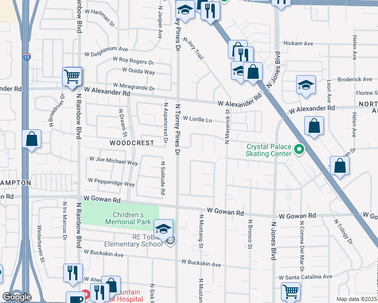 map of restaurants, bars, coffee shops, grocery stores, and more near 6313 West Crestfield Avenue in Las Vegas