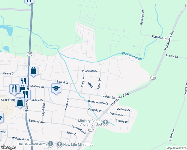 map of restaurants, bars, coffee shops, grocery stores, and more near 417 Nathan Street in Lebanon