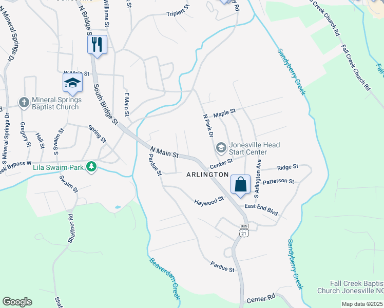 map of restaurants, bars, coffee shops, grocery stores, and more near 130 North Main Street in Jonesville