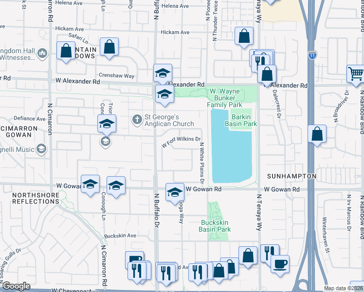 map of restaurants, bars, coffee shops, grocery stores, and more near 7428 West Radville Drive in Las Vegas