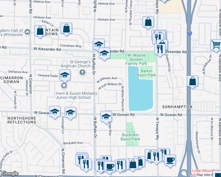 map of restaurants, bars, coffee shops, grocery stores, and more near 7428 West Radville Drive in Las Vegas