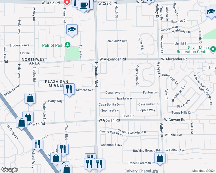 map of restaurants, bars, coffee shops, grocery stores, and more near 3812 Banana Court in North Las Vegas