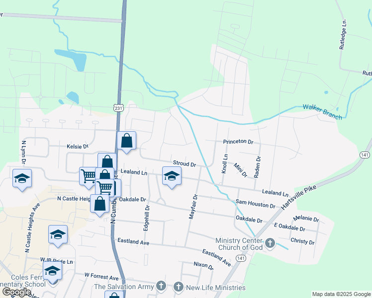 map of restaurants, bars, coffee shops, grocery stores, and more near 209 Princeton Drive in Lebanon