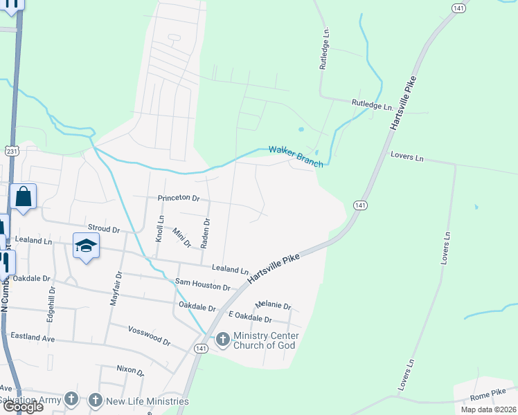 map of restaurants, bars, coffee shops, grocery stores, and more near 1400 Allison Drive in Lebanon