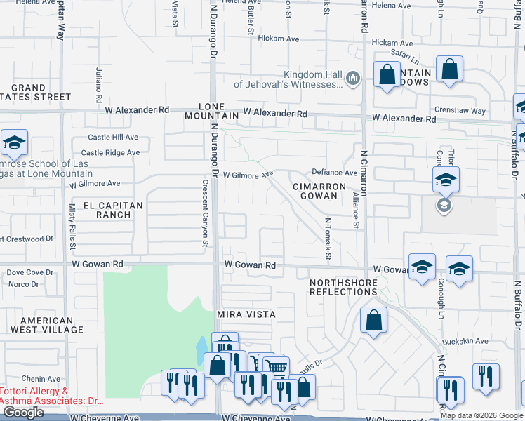 map of restaurants, bars, coffee shops, grocery stores, and more near 3716 Copper Keg Court in Las Vegas