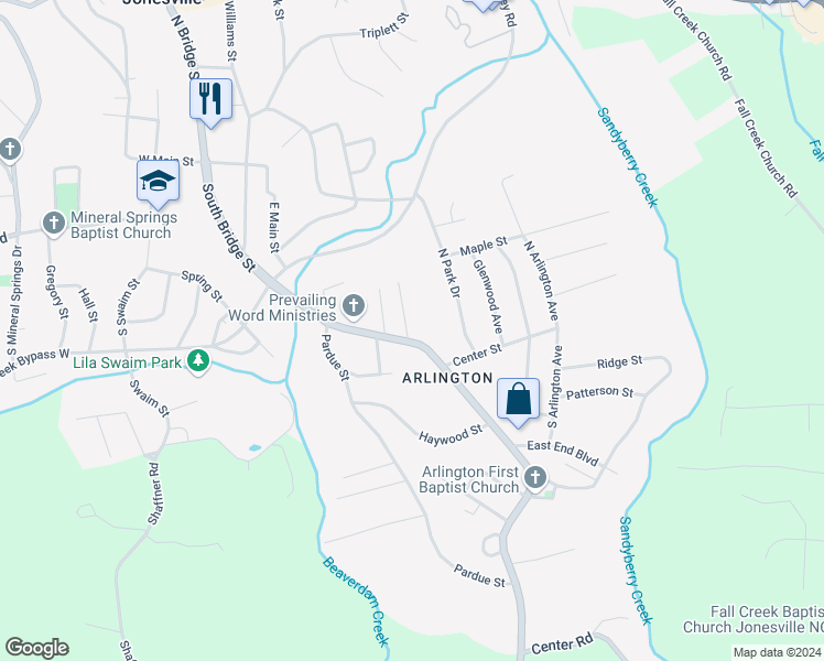 map of restaurants, bars, coffee shops, grocery stores, and more near 130 North Main Street in Jonesville