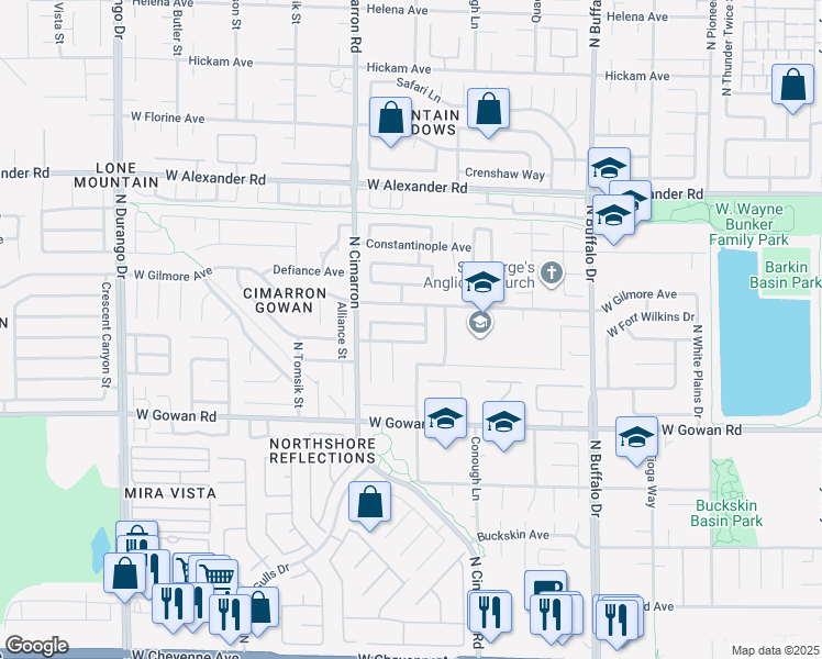 map of restaurants, bars, coffee shops, grocery stores, and more near 7901 West Gilmore Avenue in Las Vegas