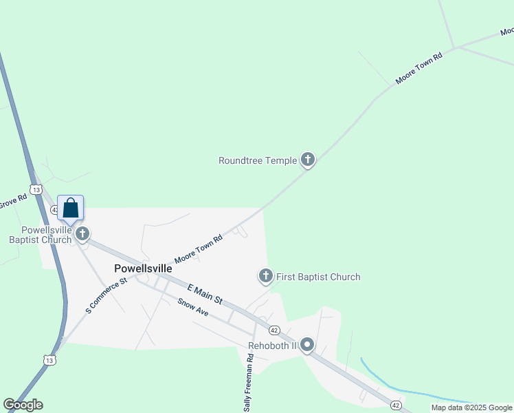 map of restaurants, bars, coffee shops, grocery stores, and more near 101 Moore Town Road in Ahoskie