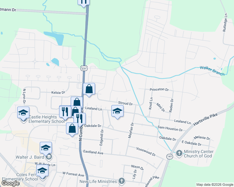 map of restaurants, bars, coffee shops, grocery stores, and more near 1322 Maize Lane in Lebanon