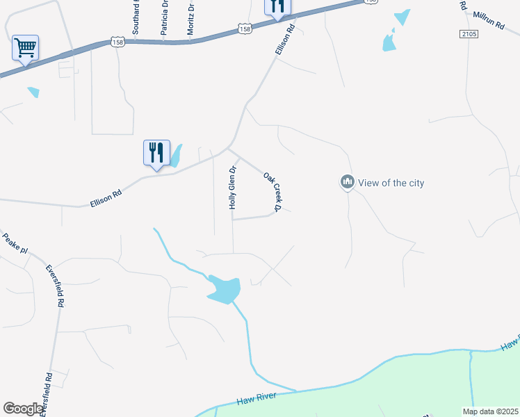 map of restaurants, bars, coffee shops, grocery stores, and more near 7203 Oak Creek Court in Stokesdale