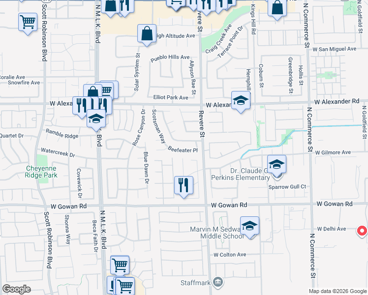 map of restaurants, bars, coffee shops, grocery stores, and more near 914 Royalmile Way in North Las Vegas