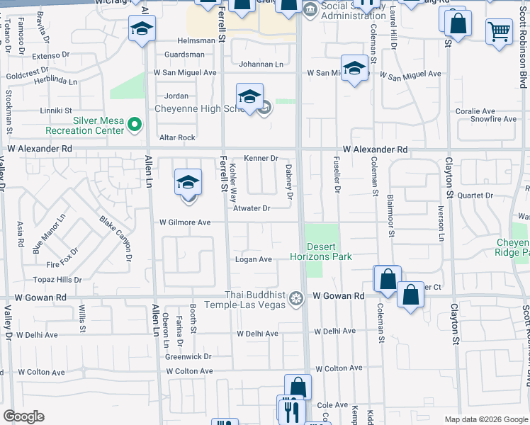 map of restaurants, bars, coffee shops, grocery stores, and more near 3017 Milton Place in North Las Vegas