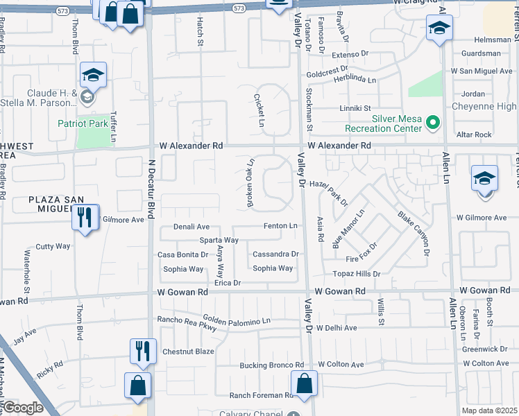 map of restaurants, bars, coffee shops, grocery stores, and more near 3829 Broken Oak Lane in North Las Vegas