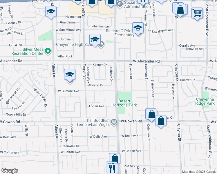 map of restaurants, bars, coffee shops, grocery stores, and more near 2919 Atwater Drive in North Las Vegas