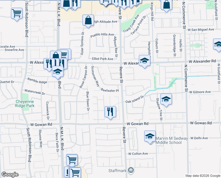 map of restaurants, bars, coffee shops, grocery stores, and more near 914 Royalmile Way in North Las Vegas