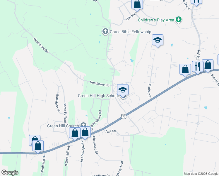 map of restaurants, bars, coffee shops, grocery stores, and more near 319 North Greenhill Road in Mt. Juliet