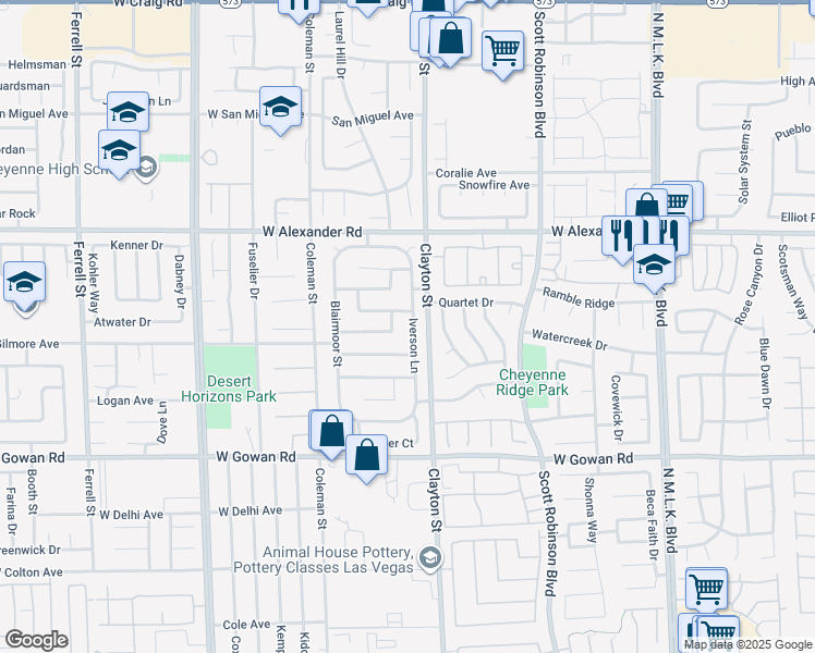 map of restaurants, bars, coffee shops, grocery stores, and more near 3825 Iverson Lane in North Las Vegas
