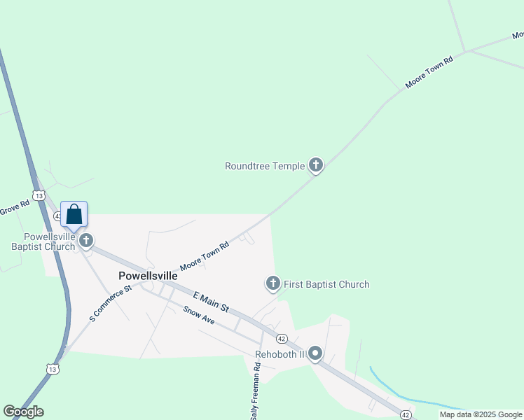 map of restaurants, bars, coffee shops, grocery stores, and more near 101 Moore Town Road in Ahoskie