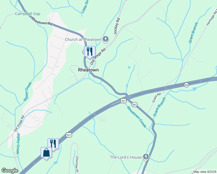 map of restaurants, bars, coffee shops, grocery stores, and more near 180 Rheatown Road in Chuckey