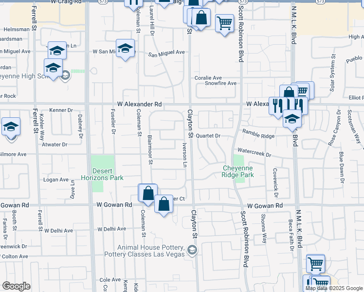 map of restaurants, bars, coffee shops, grocery stores, and more near 3825 Iverson Lane in North Las Vegas