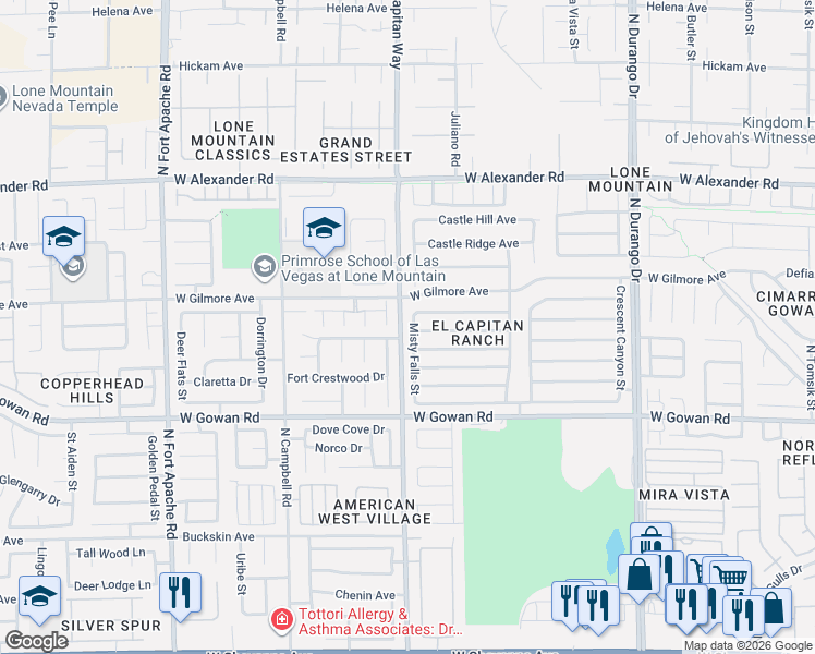 map of restaurants, bars, coffee shops, grocery stores, and more near 3737 Misty Falls Street in Las Vegas