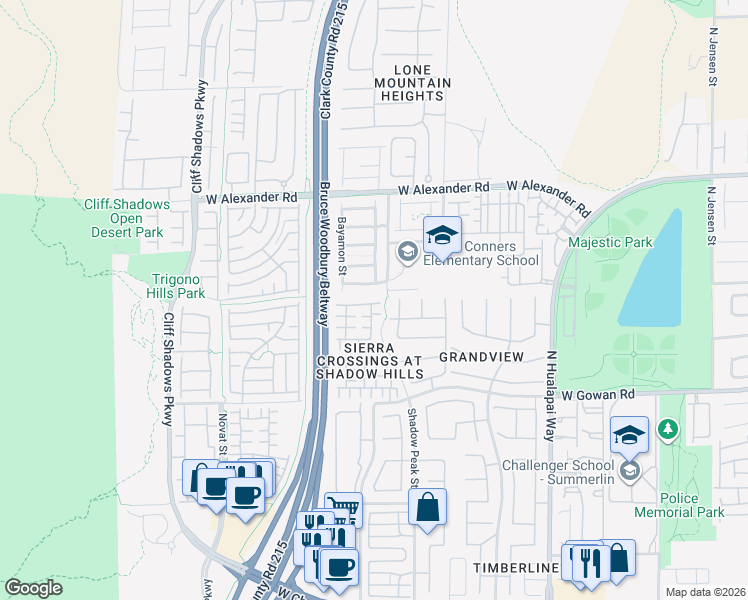 map of restaurants, bars, coffee shops, grocery stores, and more near 10409 Chandra Avenue in Las Vegas