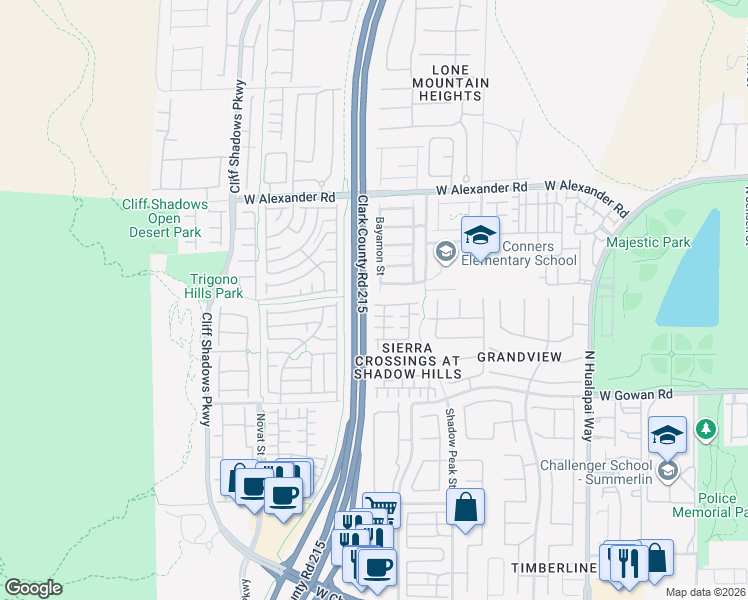 map of restaurants, bars, coffee shops, grocery stores, and more near 10469 Chandra Avenue in Las Vegas