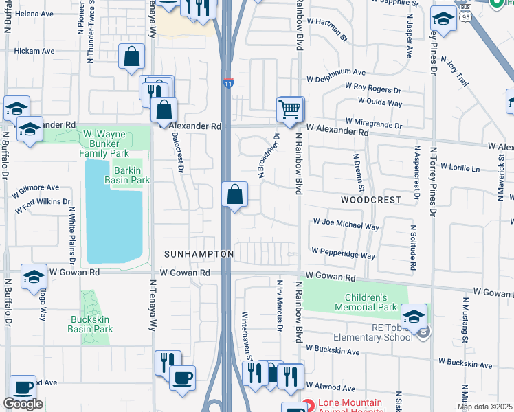 map of restaurants, bars, coffee shops, grocery stores, and more near 3740 North Broadriver Drive in Las Vegas
